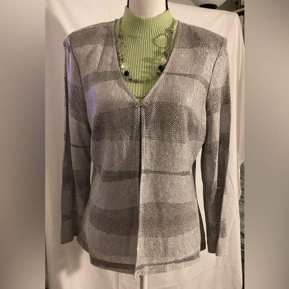 Cache shiny silver open cardigan. M - Picture 4 of 8